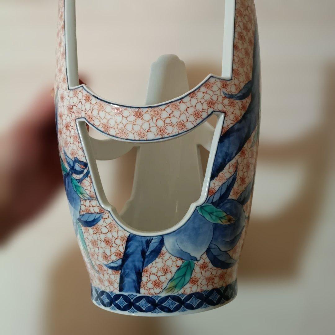 花柄陶器花瓶 ✿市川光春　鍋島御庭焼　桃文台付花瓶
