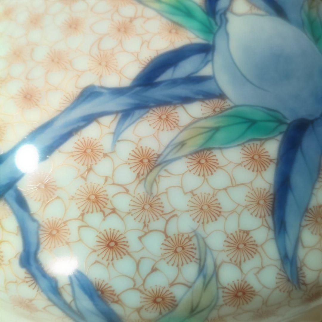 花柄陶器花瓶 ✿市川光春　鍋島御庭焼　桃文台付花瓶