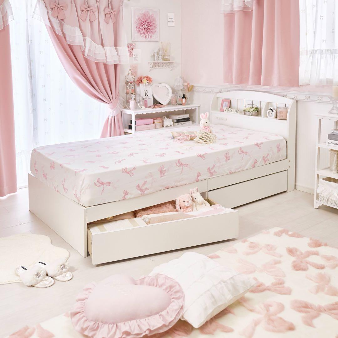 ロマプリ ベッドフレーム【大型】たっぷり収納（セミダブル）新品未使用☆値下げ中