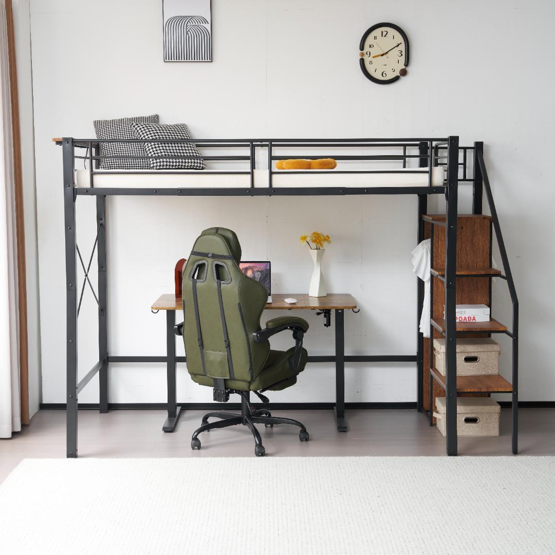 システムベット ロフトベッド シングル コンセント付き 収納付き Black