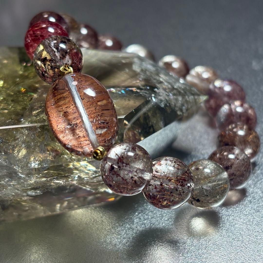 極上　ガーデンヘマタイトインクォーツ＆ガーデンルチル　ブレスレット