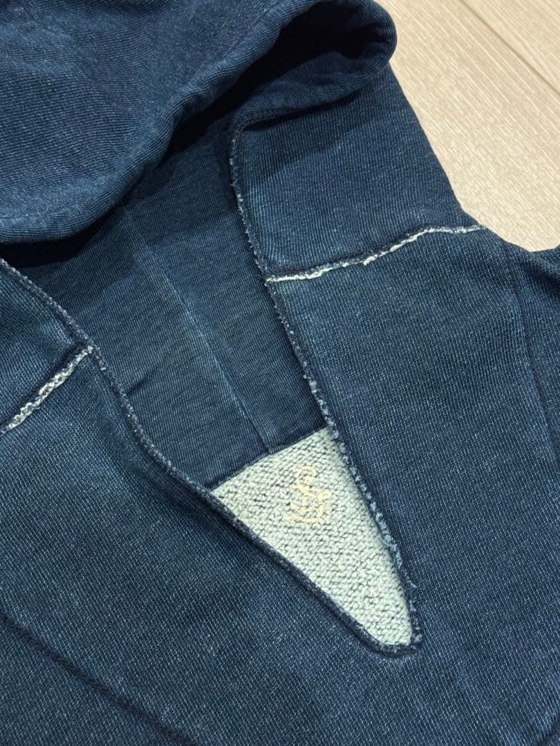 45Rインディゴ染フード付き Vネックパーカーサイズ3