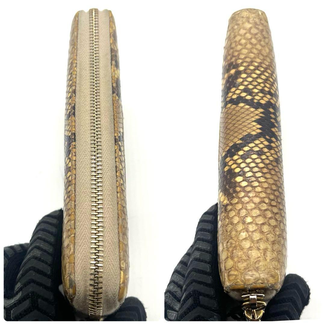 箱付き✨グッチ 長財布 ラウンドファスナー ソーホー パイソン 蛇革 ブラウン系