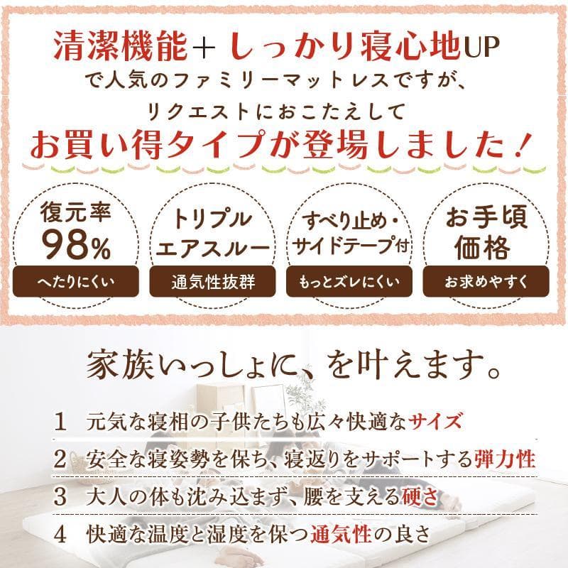 新品！送料込み！ワイドキング　300ｃｍ幅　ファミリーマットレス敷き布団