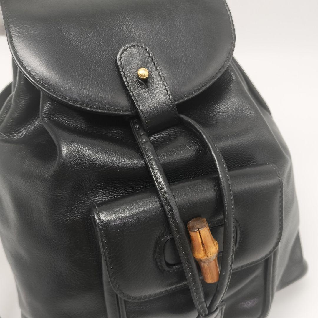極美品✨グッチ　リュック　バックパック　レザー　バンブー　ブラック　黒