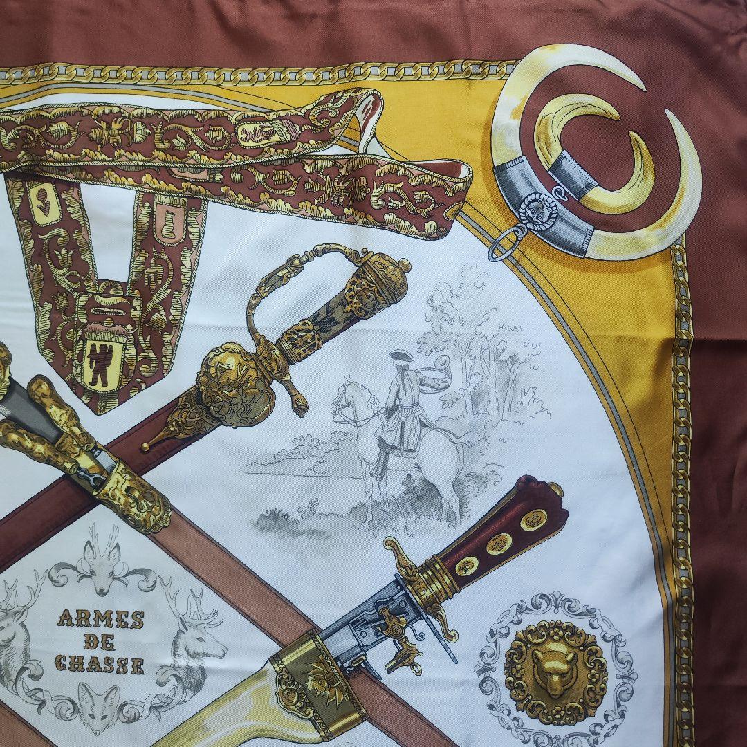 【未使用級】エルメス カレ90 ARMES DE CHASSE 鹿狩り ブラウン
