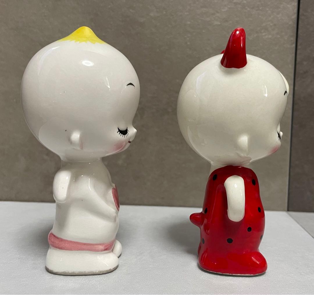 内藤ルネ　RUNE 陶器置物　2体セット天使と悪魔　昭和レトロポップKawaii