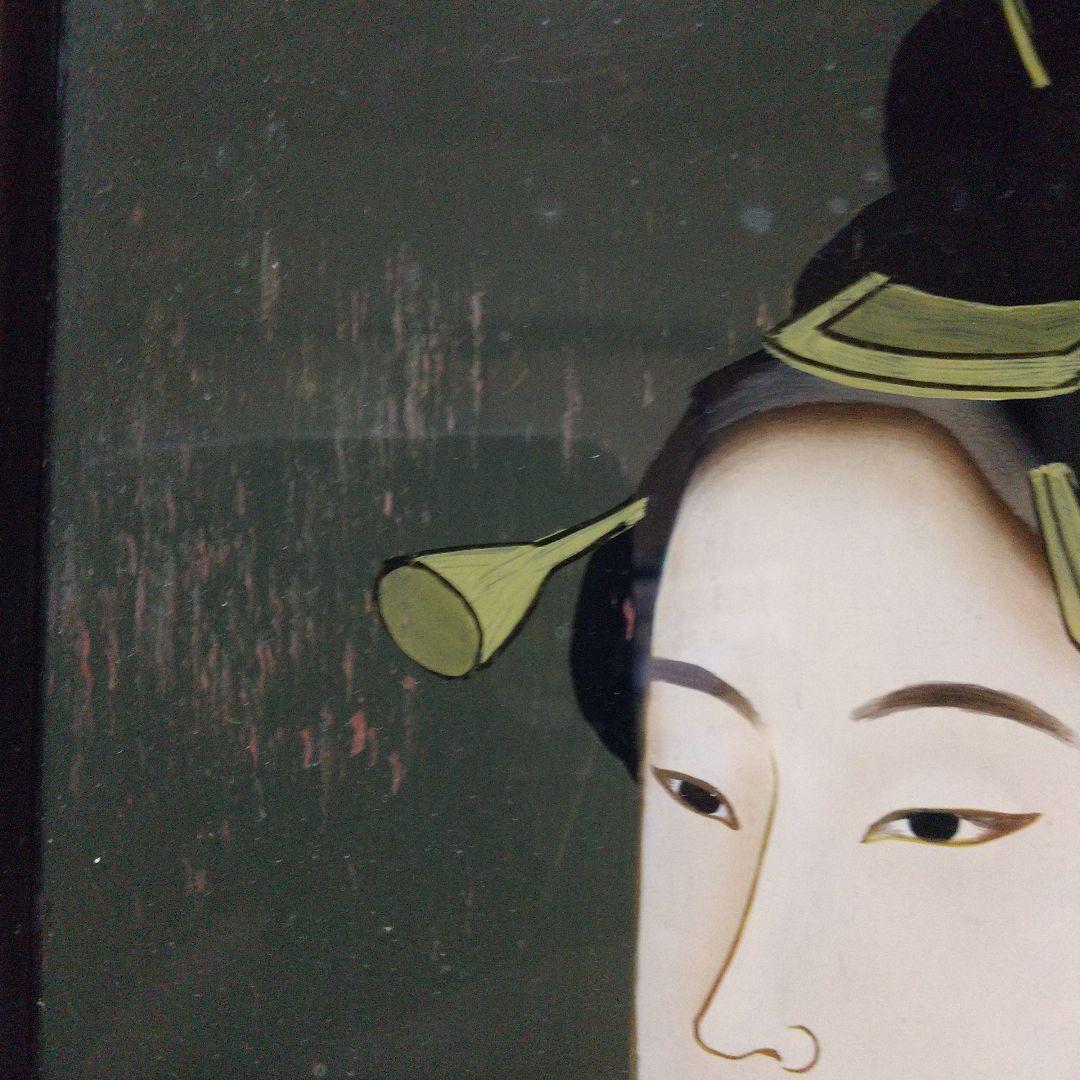 硝子絵 額装 婦人相学十躰 / 浮気之相図 喜多川 歌麿 反転写し