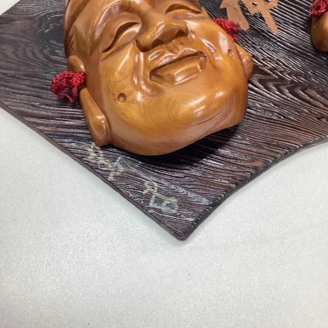 最終値下げ　福神 扇形額(木彫りの面、恵比須 大黒天の2面)