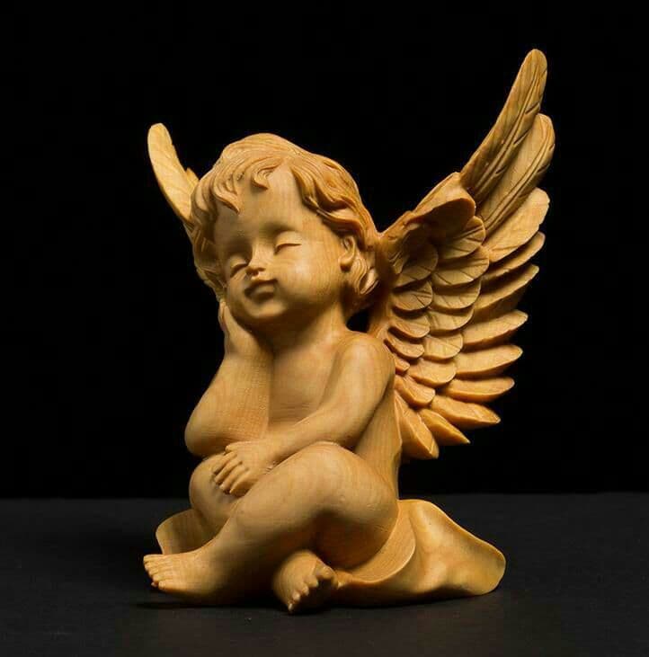 天使  職人手作り  ツゲの木彫り天然木  ?インテリア 工芸品&