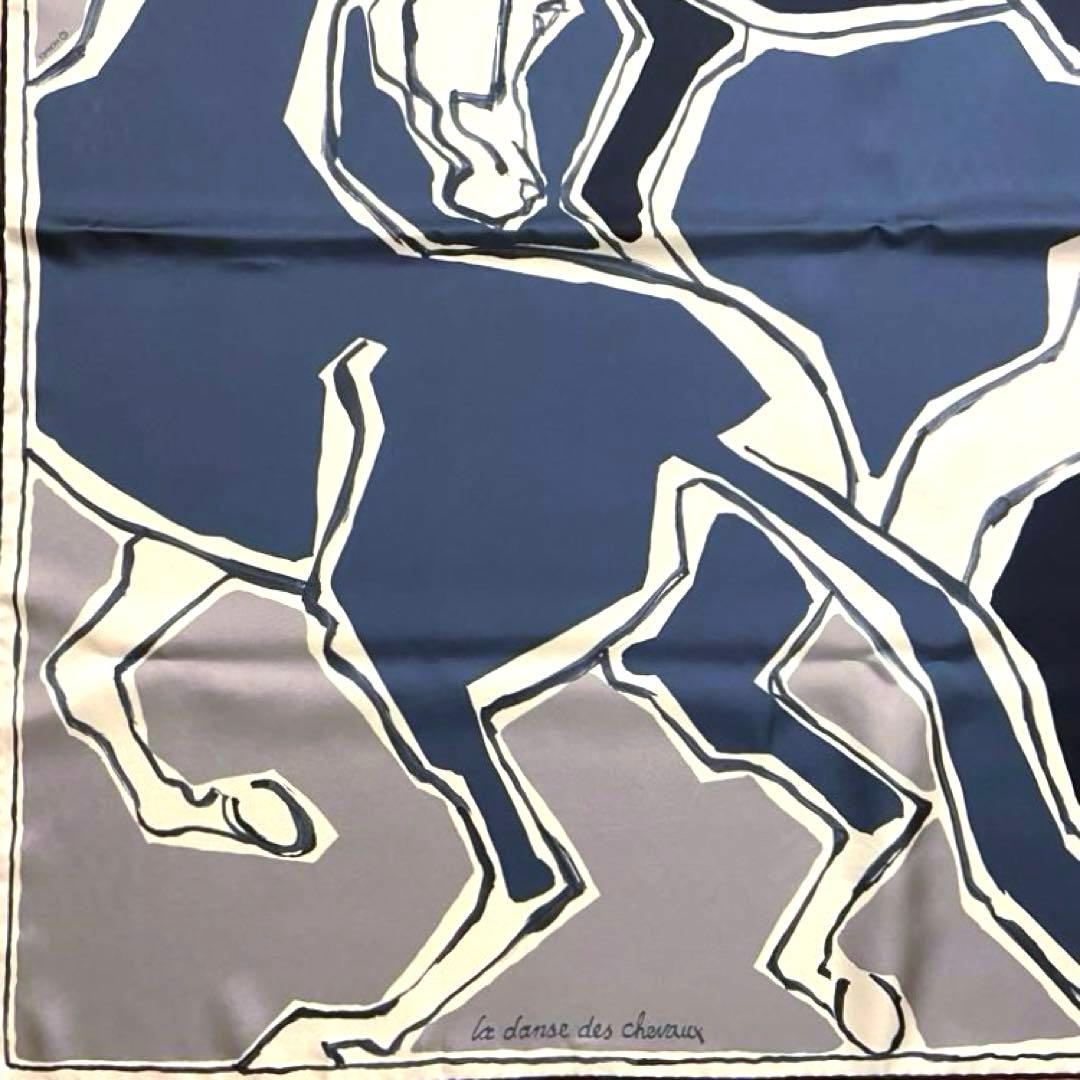 美品 お洒落エルメス シルクスカーフ カレ90 馬のダンス ダブルフェイス 青赤