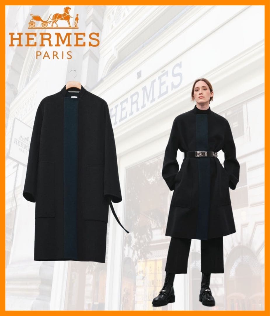 極美品　HERMESエルメス　ダブルフェイス　コート　ロング　さくらピンク