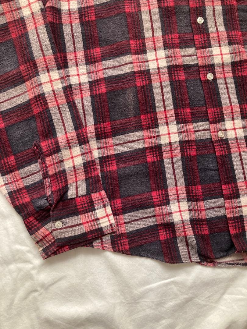 【希少】70s JC PENNY プリントネルチェックシャツ XL 赤系 長袖