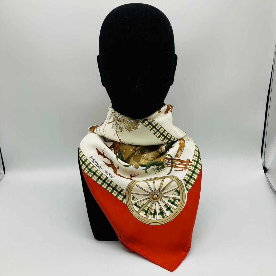 11s31 HERMES エルメス スカーフ カレ 90 シルク 冬の郵便馬車