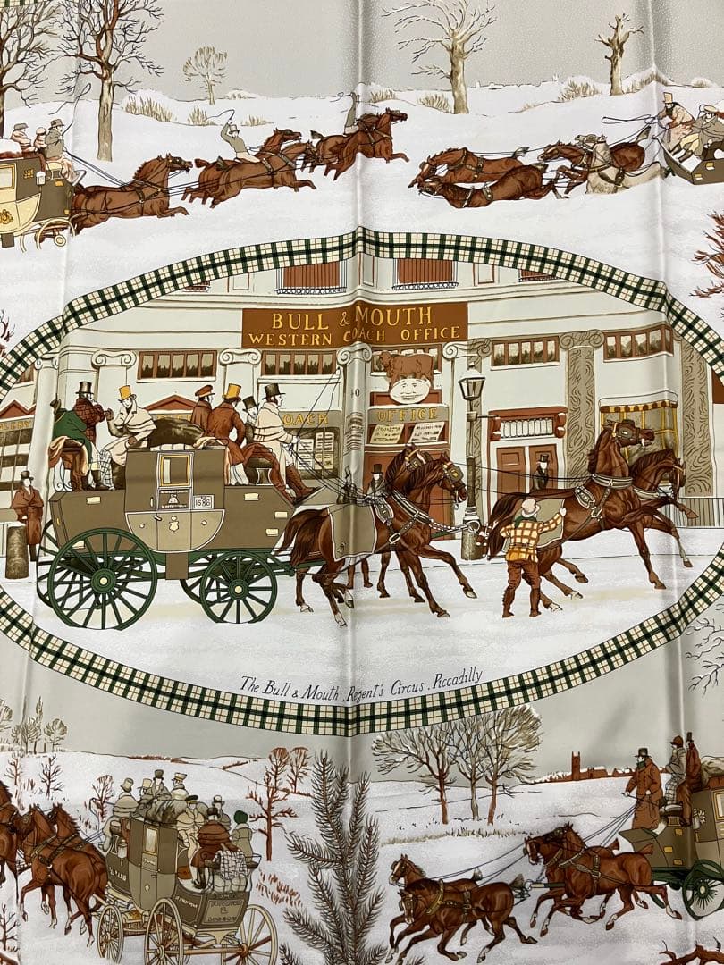 11s31 HERMES エルメス スカーフ カレ 90 シルク 冬の郵便馬車