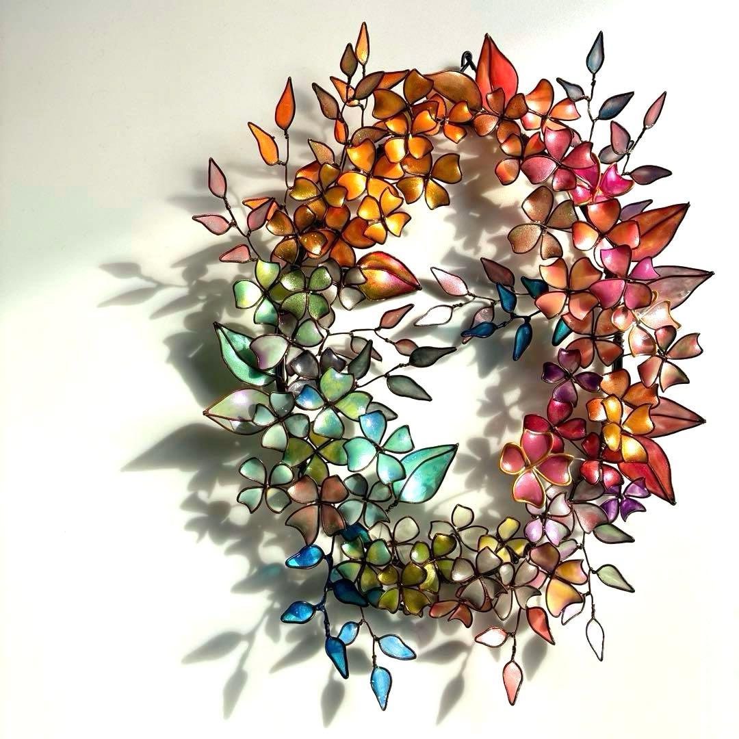 一点物　大きなアンティーク調フラワーリース　ワイヤークラフト　ディップアート