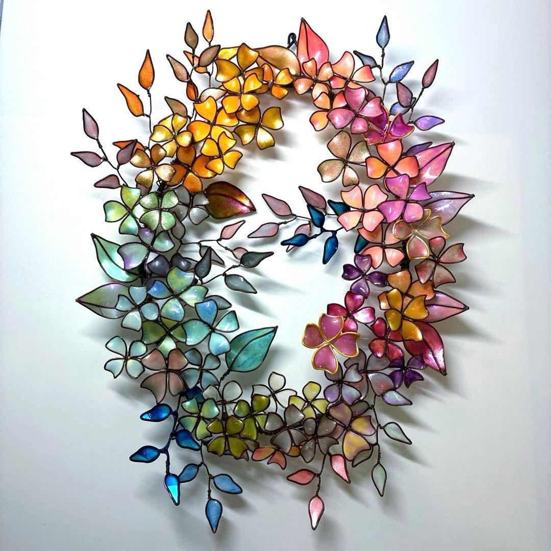 一点物　大きなアンティーク調フラワーリース　ワイヤークラフト　ディップアート