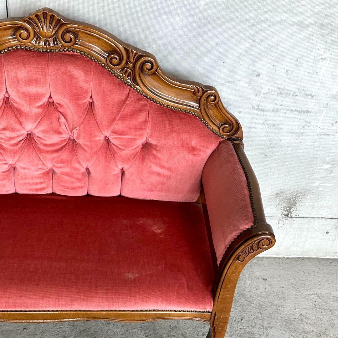 ♕ ロココ調 ✦ 木彫ベルサイユソファー ✦ 気品の2人掛け ♕ベルベット
