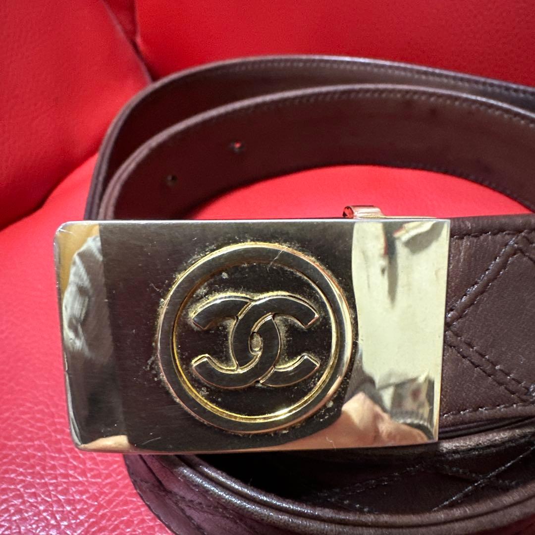 CHANEL ブラウンレザー ベルト 105/42 ヴィンテージ