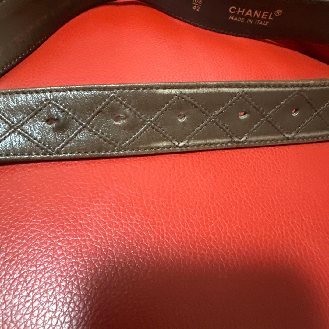 CHANEL ブラウンレザー ベルト 105/42 ヴィンテージ
