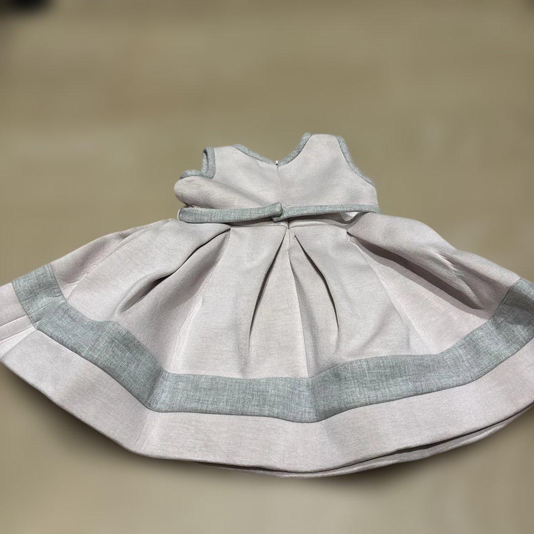 Mr-Mr　MONNALISA ピンクとグレーのリボン付きワンピース