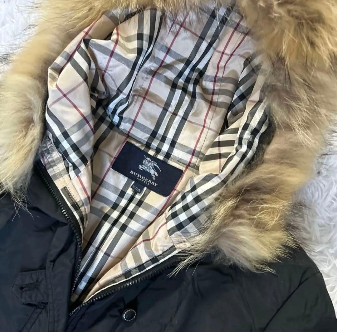 BURBERRY 160A ノバチェック 中綿ロングコート 黒 ファー付き