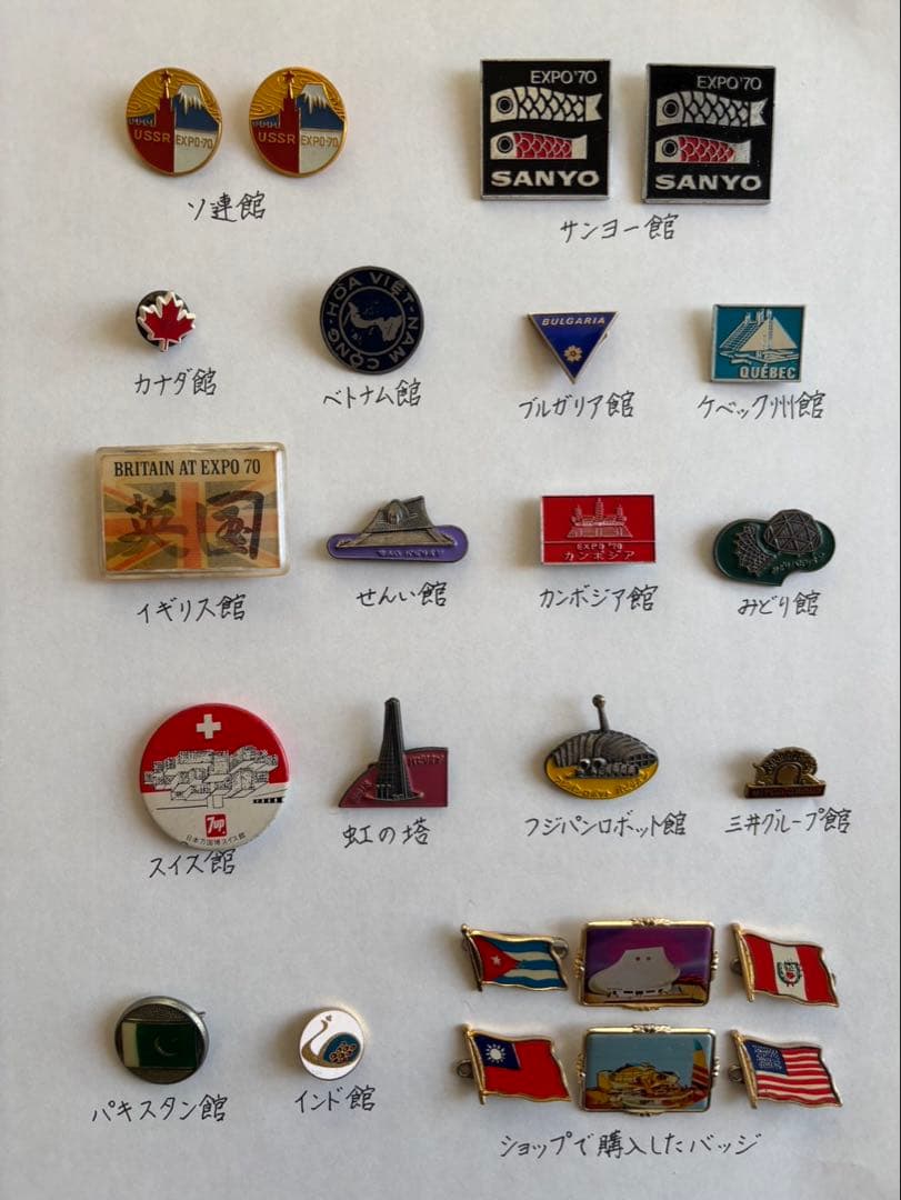 大阪万博　1970年　各パビリオン　記念バッジ