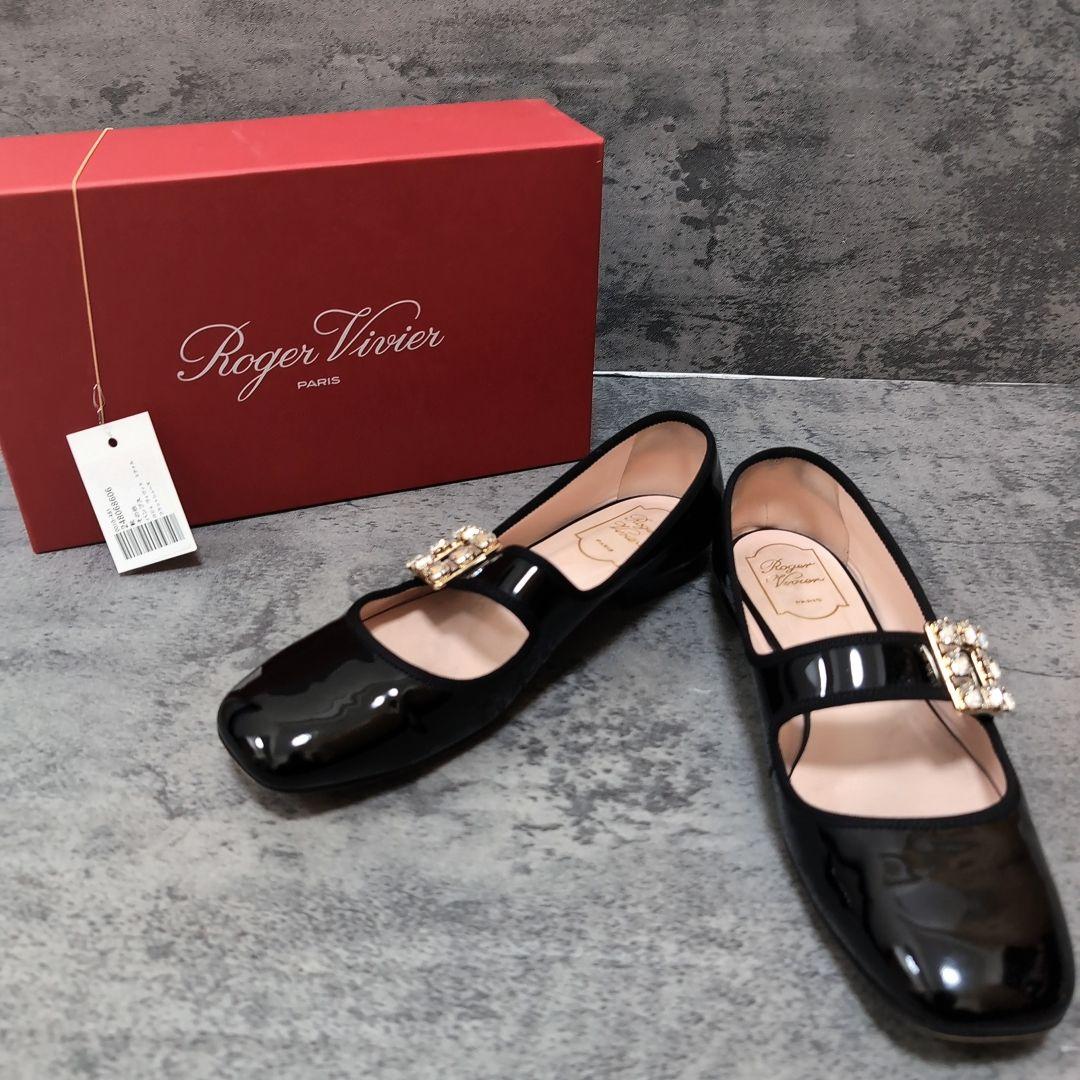 ロジェヴィヴィエ ブロッシュヴィヴィエ ビジュー パンプス 黒 39.5 箱付