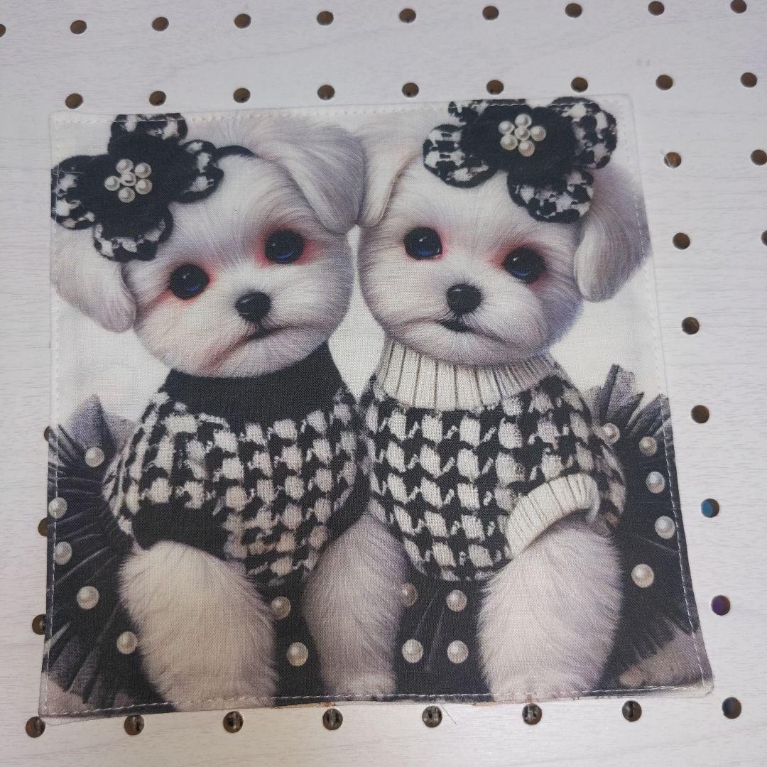 パネル生地　ミニハンカチ　ガーゼハンカチ　犬　ワンコ　シーズー　パンダ犬　２枚⑧