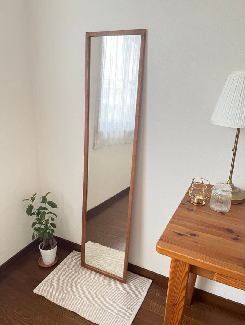 【日本製】全身鏡　立て掛け壁掛けミラー　アンティーク調