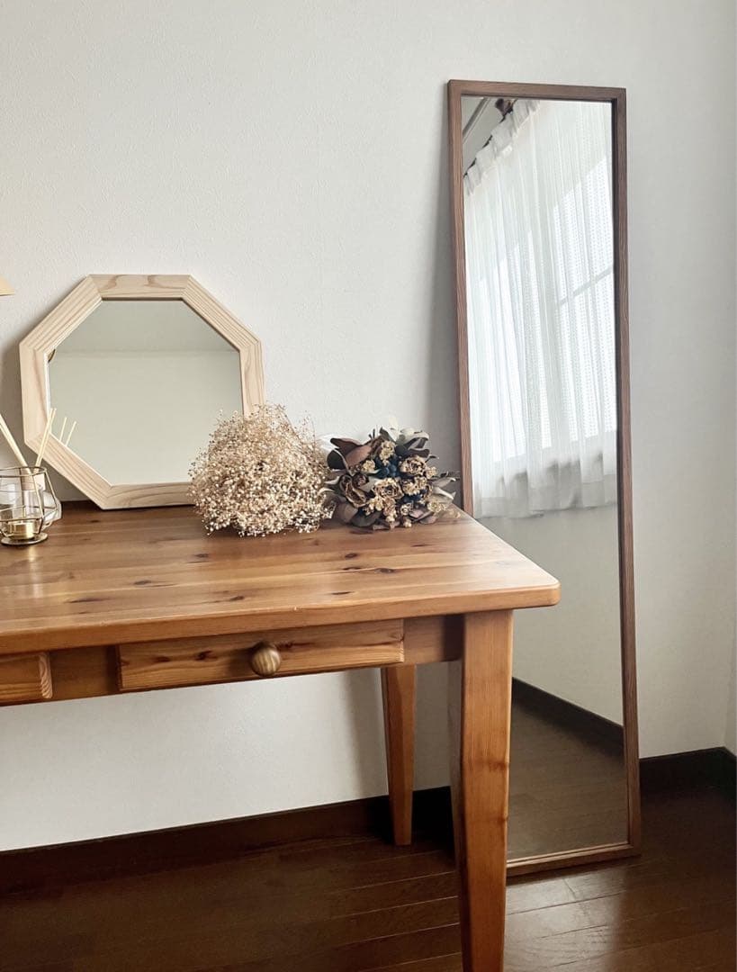 【日本製】全身鏡　立て掛け壁掛けミラー　アンティーク調