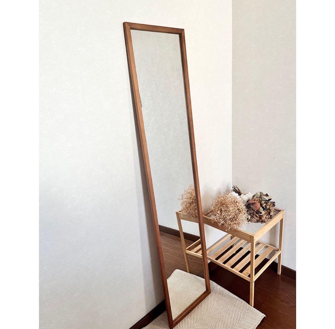 【日本製】全身鏡　立て掛け壁掛けミラー　アンティーク調