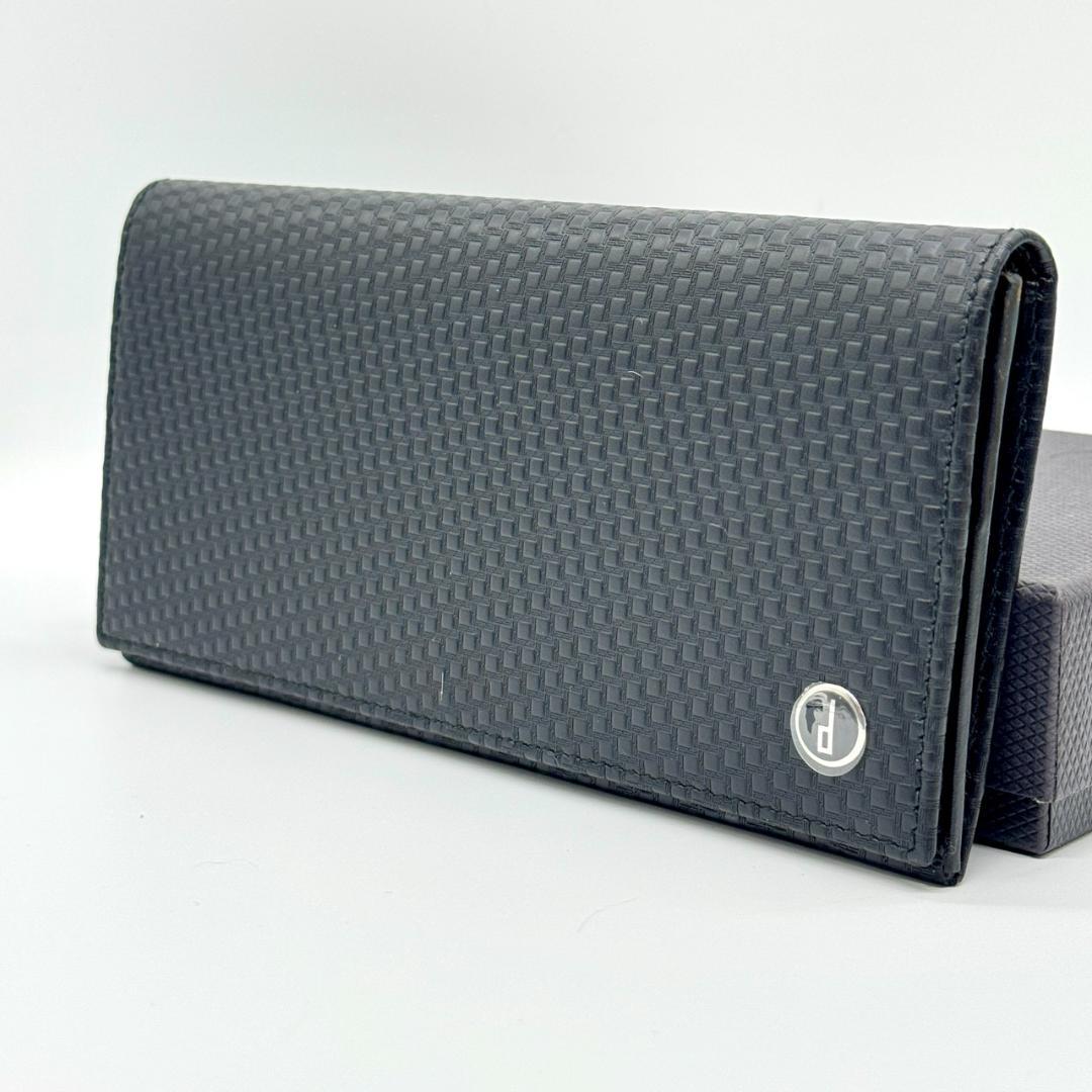 美品 Dunhill ダンヒル 二つ折り 長財布 レザー ブラック 箱付き