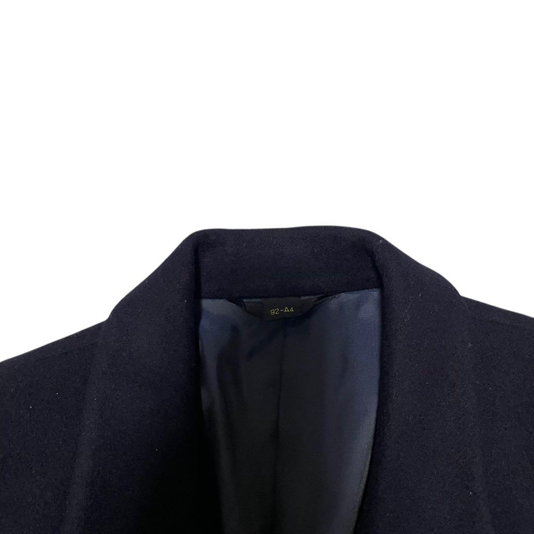 【カシミヤ20%×極美品×日本製】マキシ丈ロングダブルチェスターコート 濃紺 S