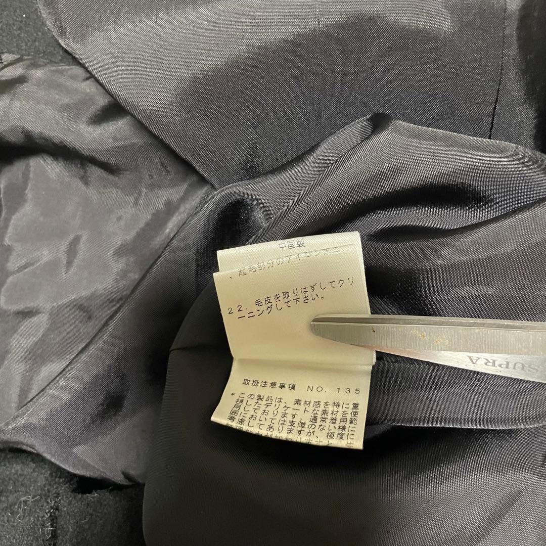 カシミヤ100%【PREMIUM】マキシ丈比翼ロングコート 特殊デザイン 黒 M