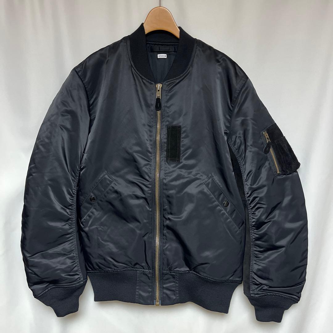 SEQUEL 袖レザー スウェード切替 MA-1 ジャケット 黒L シークエル