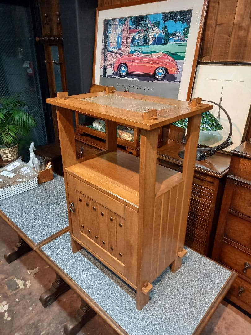 楢　無垢材　銅　金具　楔　クサビ　組木細工　オーク　サイド　キャビネット　ラック
