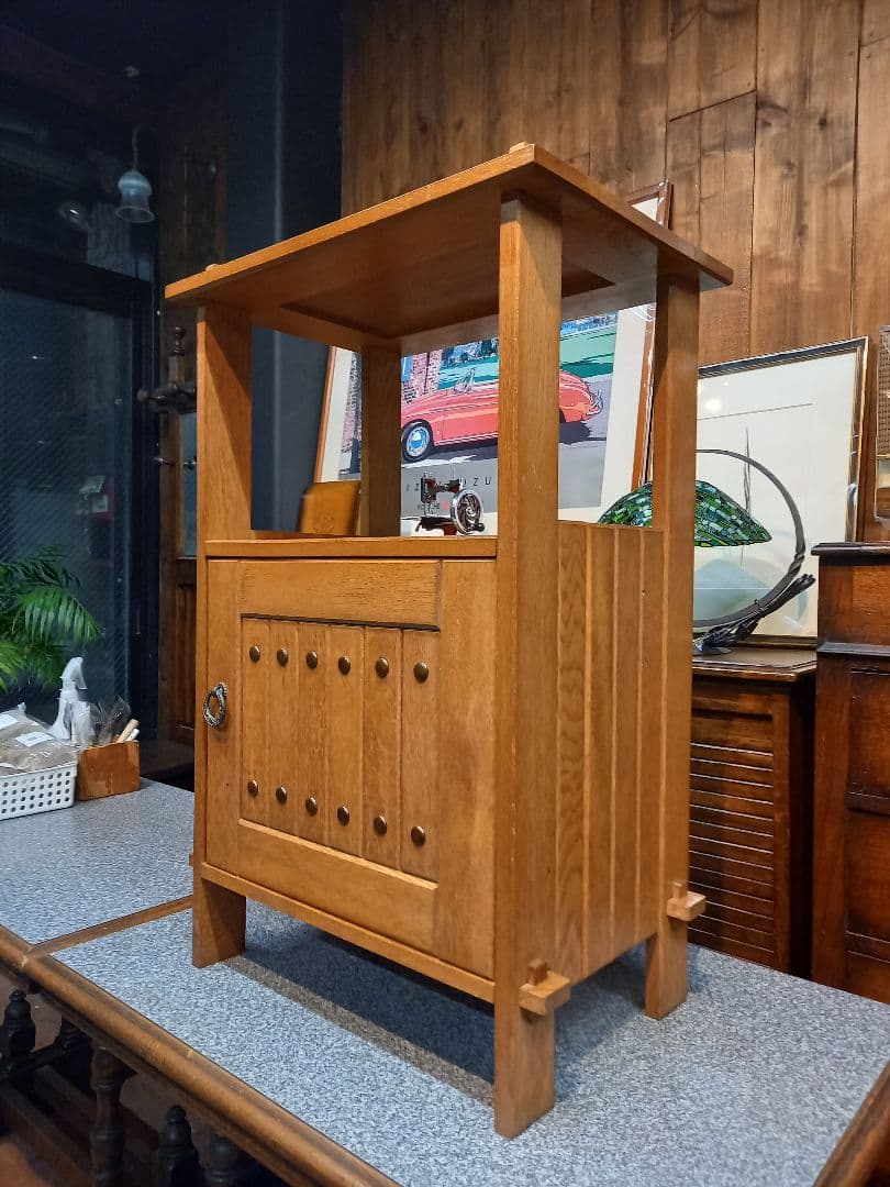 楢　無垢材　銅　金具　楔　クサビ　組木細工　オーク　サイド　キャビネット　ラック