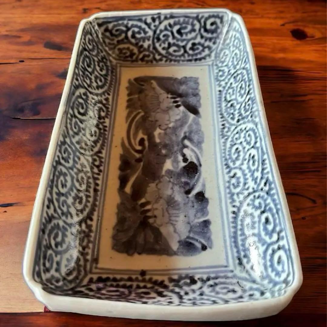 江戸時代／富貴長春／骨董品 アンティーク たこ唐草 古伊万里 長皿 レトロ