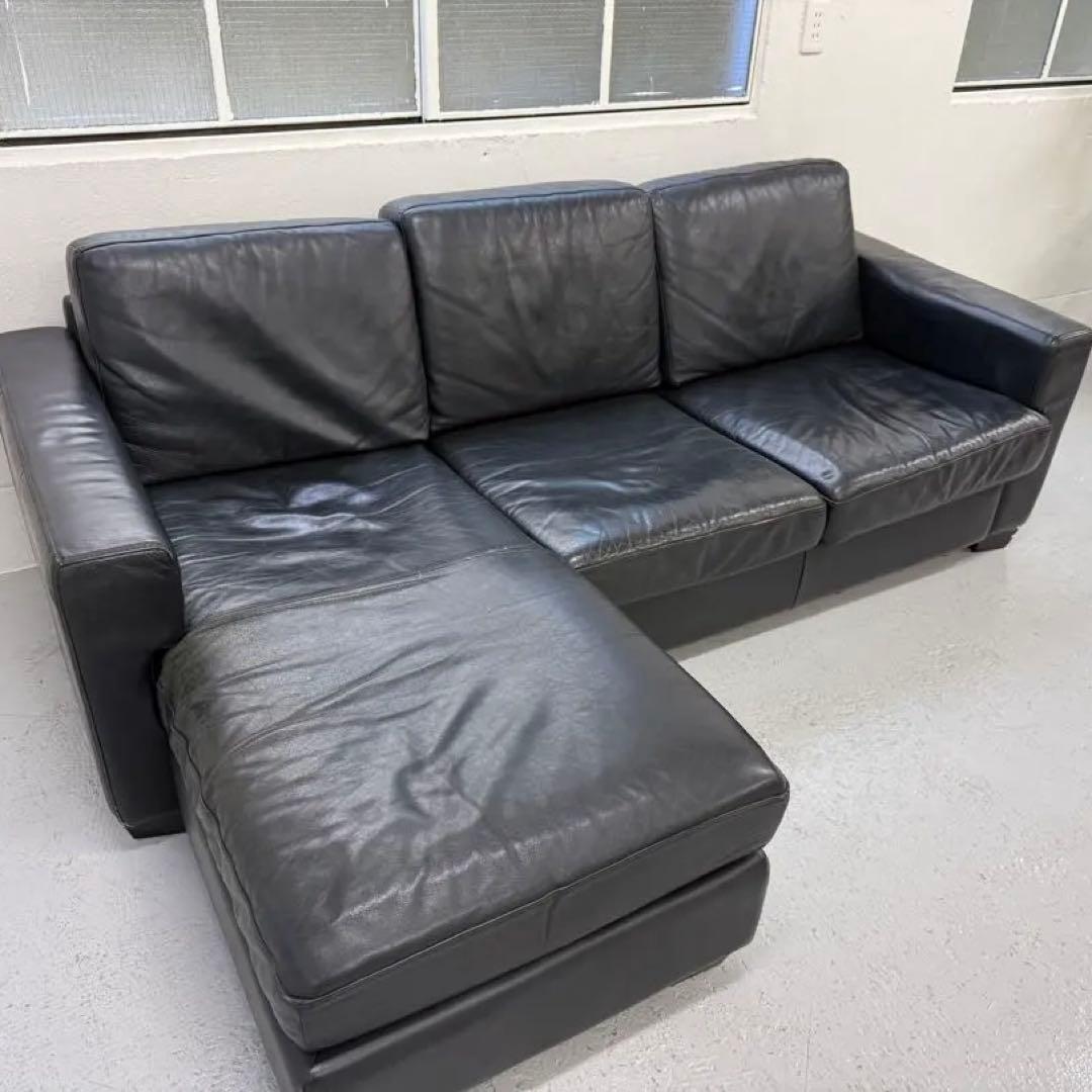 KEYUCA ケユカ 3人がけ　L字型ソファ　本革　黒　定価30万円