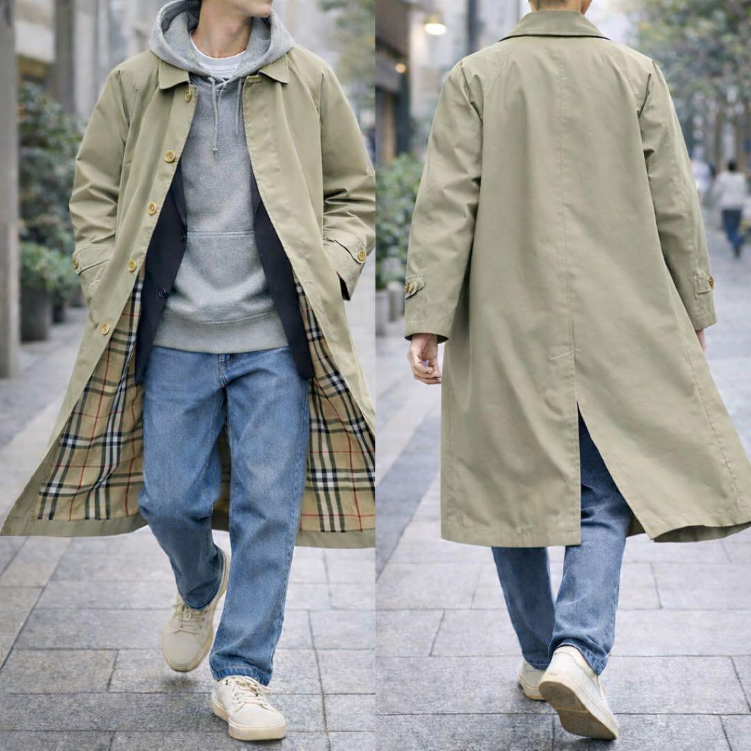 美品 BURBERRY バーバリー ステンカラーコート ノバチェック L相当
