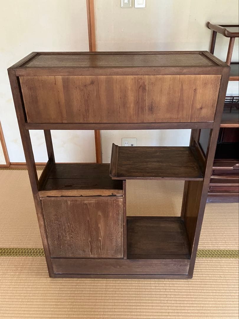 茶箪笥 化粧棚 昭和レトロ 違い棚 小ぶり 古家具 時代家具 アンティーク家具