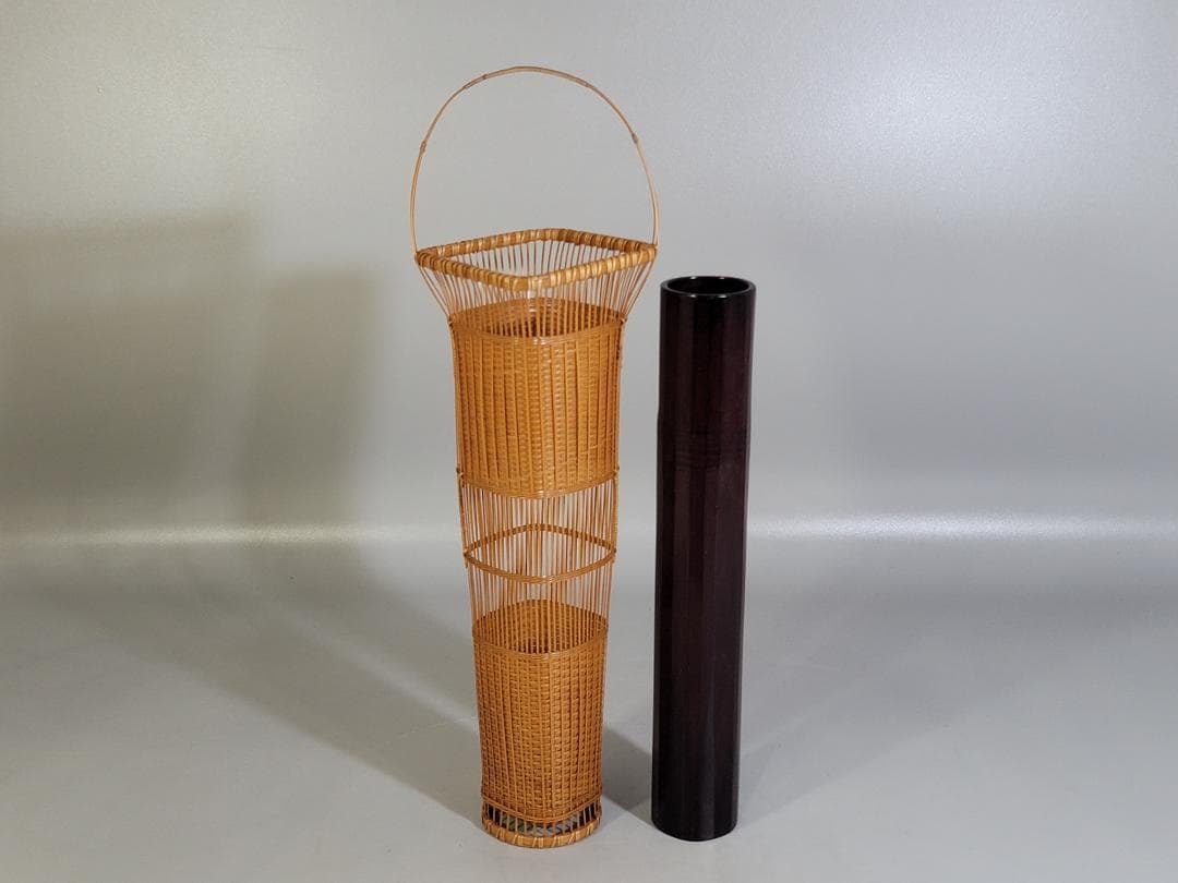 DT555 竹網 花入 美品 作家物 共箱