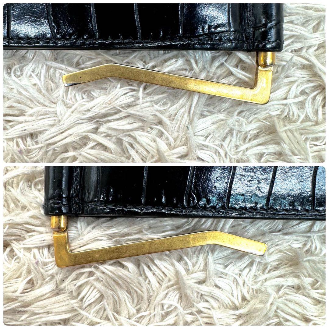 【美品】サンローラン マネークリップ ブラック クロコ YSL ゴールドロゴ