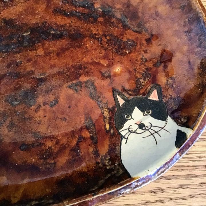 陶工房Ronさん　猫　大皿　オーバル皿　楕円皿　楕円鉢　作家　うつわ