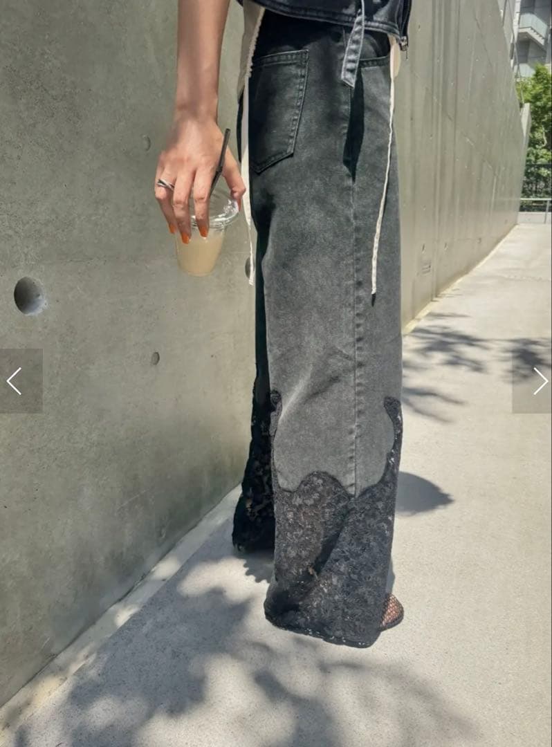 LACE DOCKING FADE DENIM PANTS　26インチ　ブラック