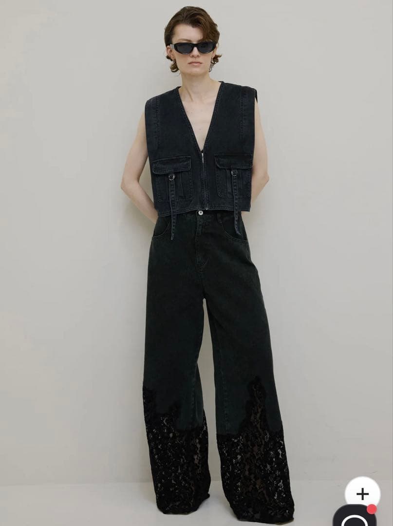 LACE DOCKING FADE DENIM PANTS　26インチ　ブラック