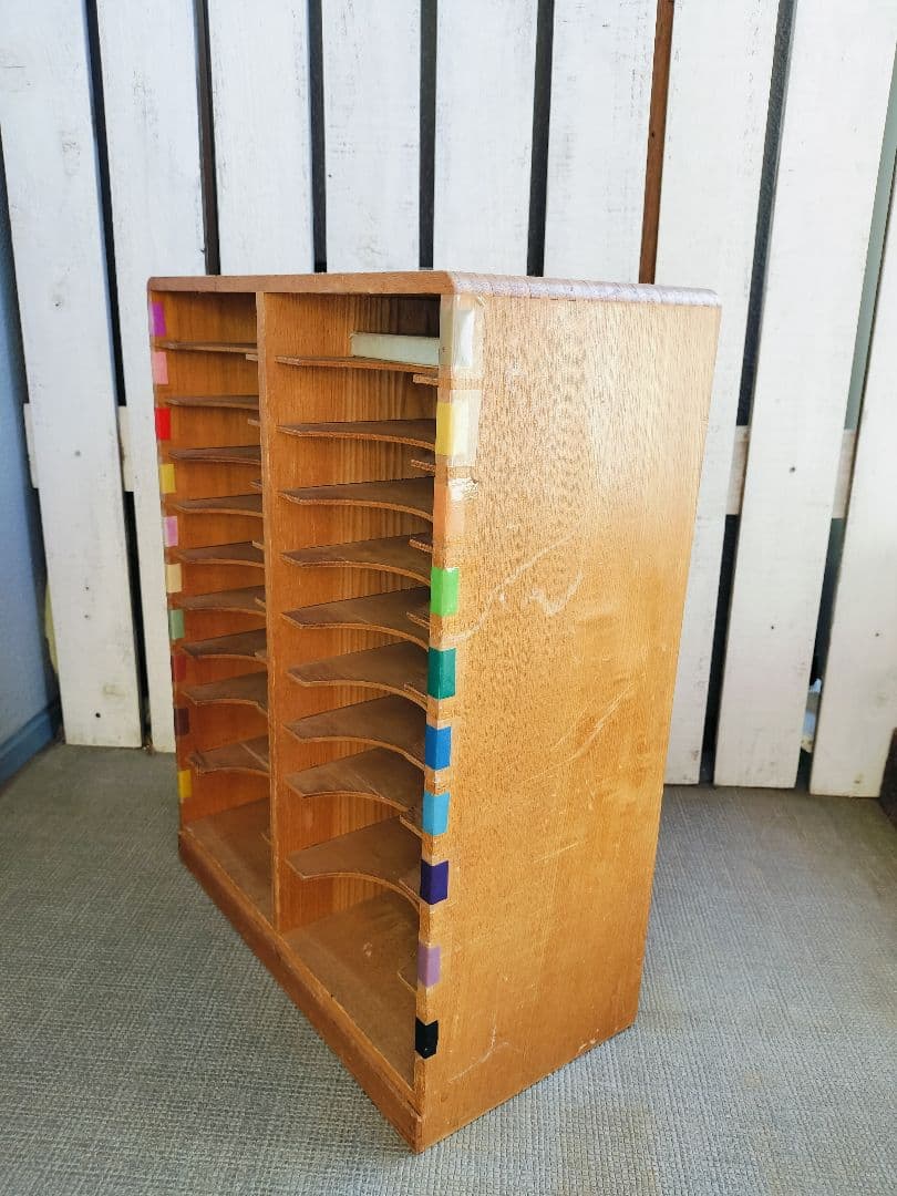 レトロ 木製 仕切り棚 書類ラック 学校備品 収納棚 アンティーク風