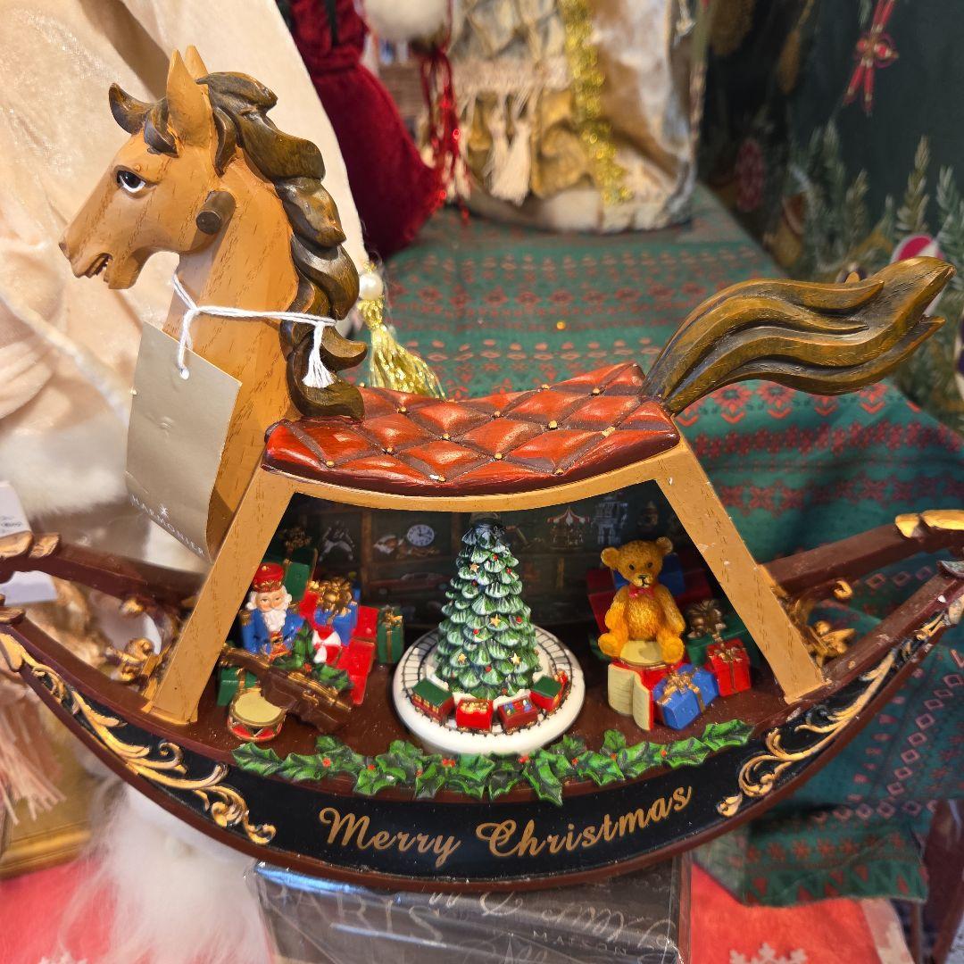 く*ん様 木製馬のロッキングホースクリスマス飾りオルゴール