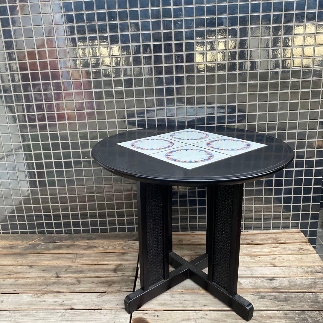 モリシゲ メヌエット 丸テーブル タイル張り 漆塗り 高級家具 インテリア